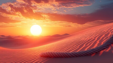 Glowing Sunset Over Dramatic Desert Sand Dunes with Long Shadows