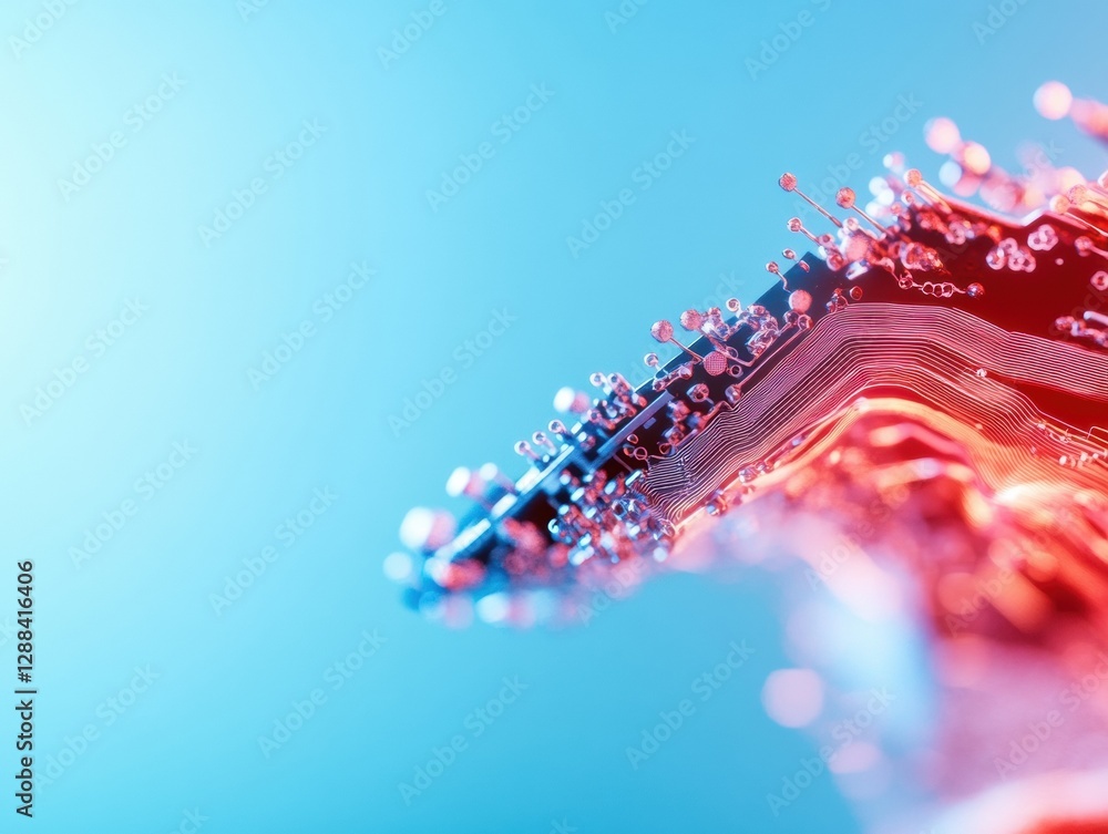 Poster Futuristic Neural Network Interface Dynamic Microchip Design with Bioluminescent Circuitry - Cutting-edge AI Visualization for Innovative Tech Solutions and Scientific Research
