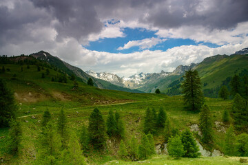 Obraz premium Mountain landscape along the road to Colle della Maddalena (Col du Larche)