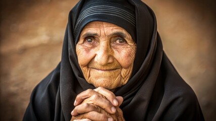 Captivating smiles of elderly arab women in traditional abayas warm desert background portrait photography cultural essence