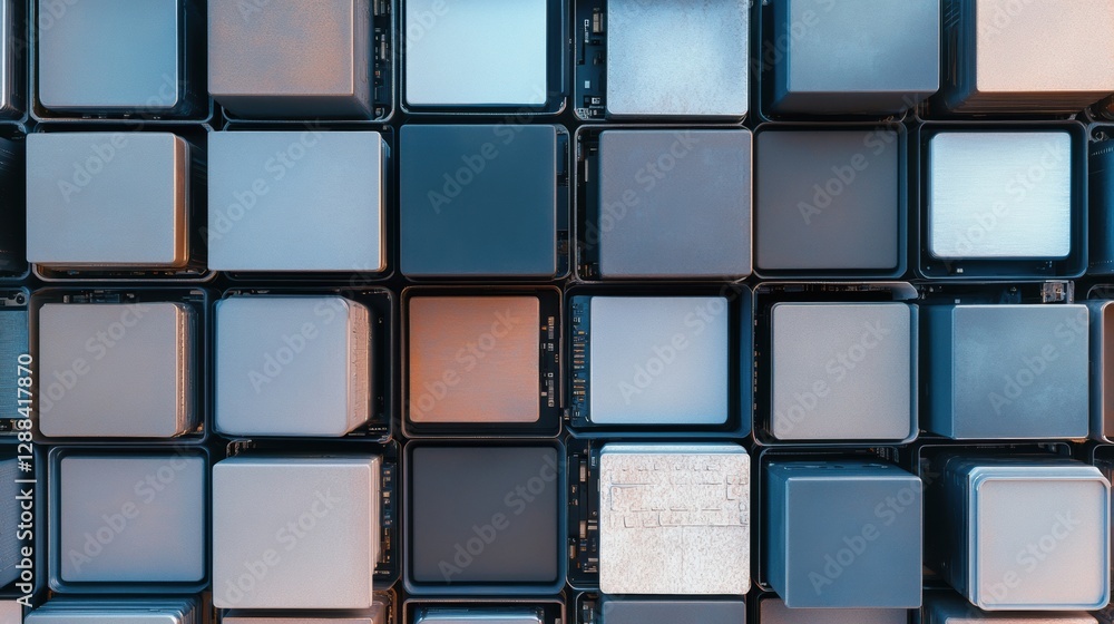 Aufkleber symmetrical metallic hard drive arrangement high-tech aerial view design for advanced data storage s