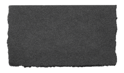 Isolated cut out torn piece of blank black paper note cardboard with rough texture and copy space for text, transparent png background design element