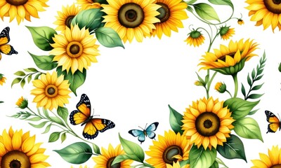 Vibrant sunflower and butterfly frame for natureinspired designs