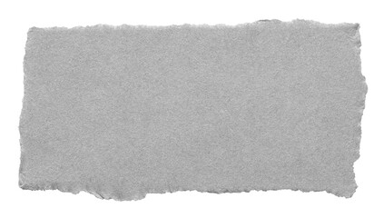 Obraz premium Isolated cut out torn piece of blank gray paper note cardboard with rough texture and copy space for text, transparent png background design element