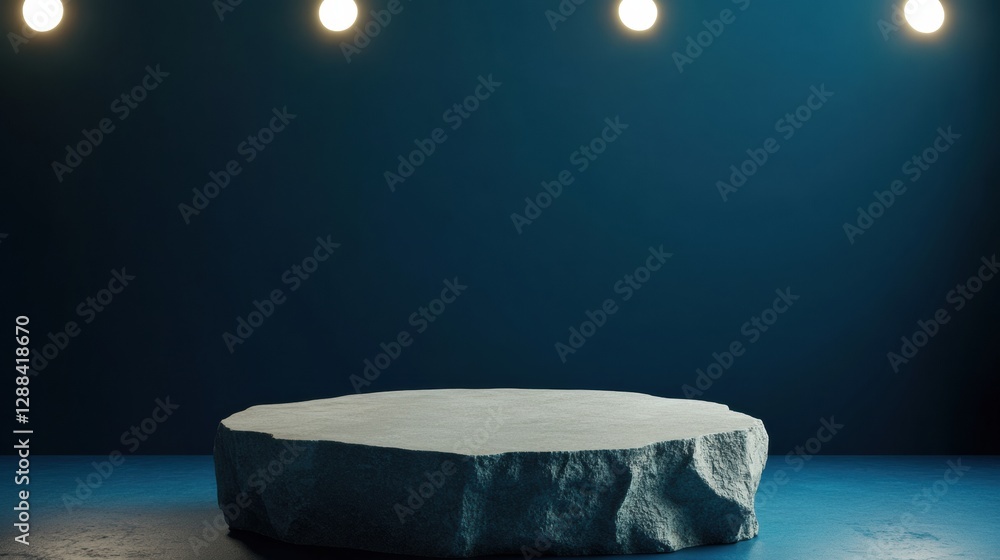 Poster minimalist granite display platform textured podium on navy gradient - tech-infused visuals for inno