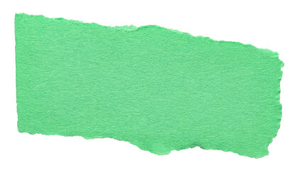 Isolated cut out torn piece of blank green paper note cardboard with rough texture and copy space...
