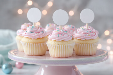 Round blank cupcake toppers mockup for the Mermaid Birthday Party.