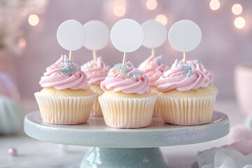 Round blank cupcake toppers mockup for the Mermaid Birthday Party.