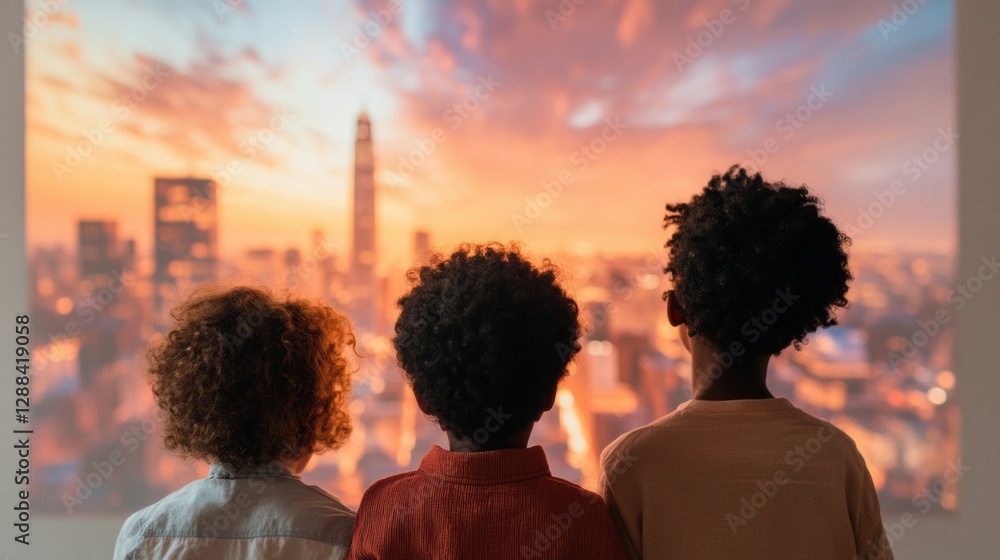 Poster immersive virtual cityscapes cozy family experience on uhd screen - transformative visual tech for i