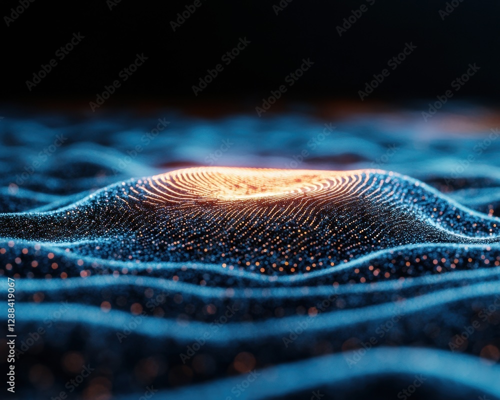 Poster Digital Security Interface Biometric Fingerprint Scan on Textured Circuit Surface - Advanced Identity Verification for Cybersecurity Solutions in Tech and Business Environments