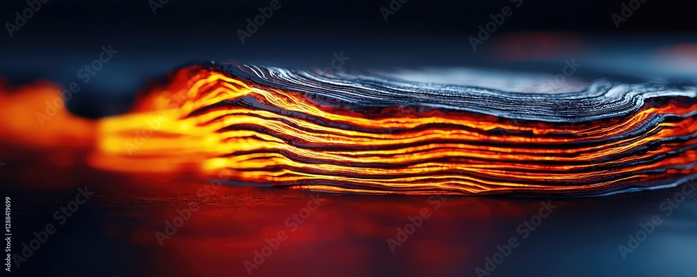 Poster weathering process concept. macro view of molten rock layers showcasing fiery colors and intricate t