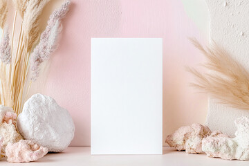 Blank white invivtaion card mockup for Mermaid party. In pastel colors and ocean decorations.