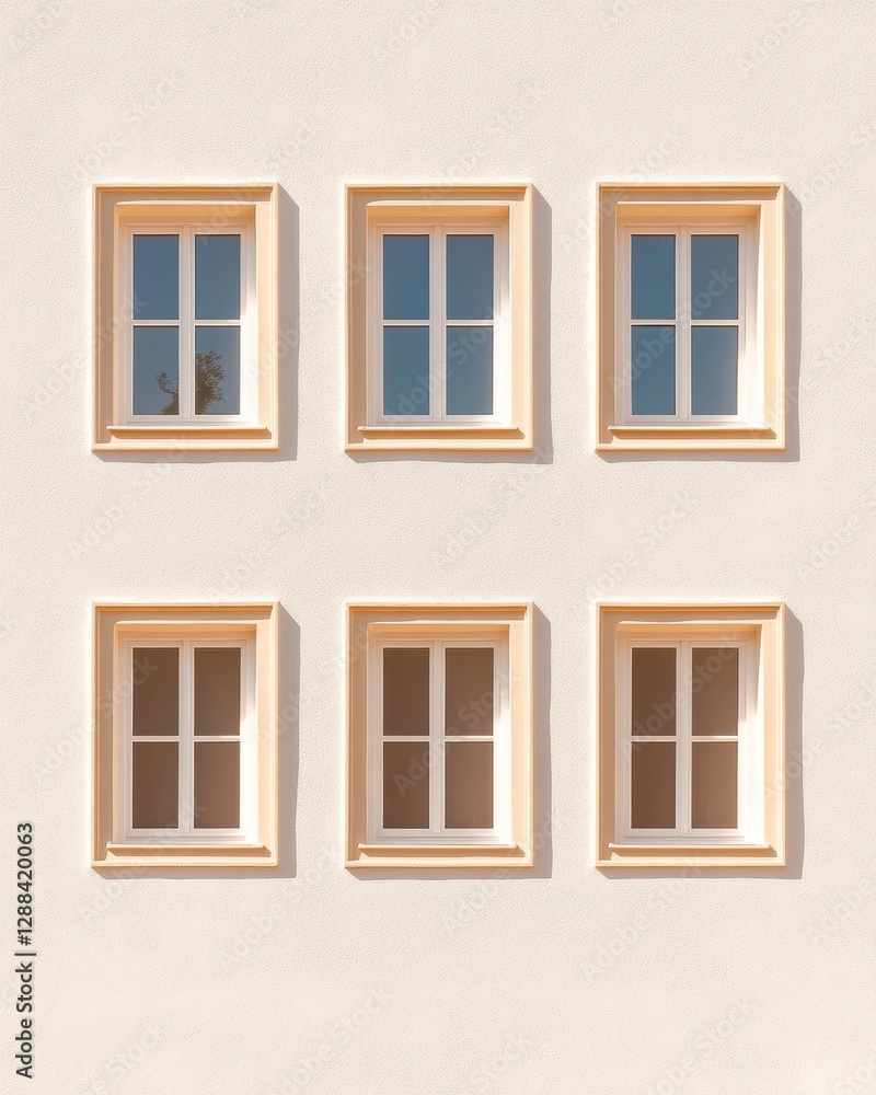 Aufkleber minimalist architecture facade symmetrical windows on smooth stucco - urban property maintenance and