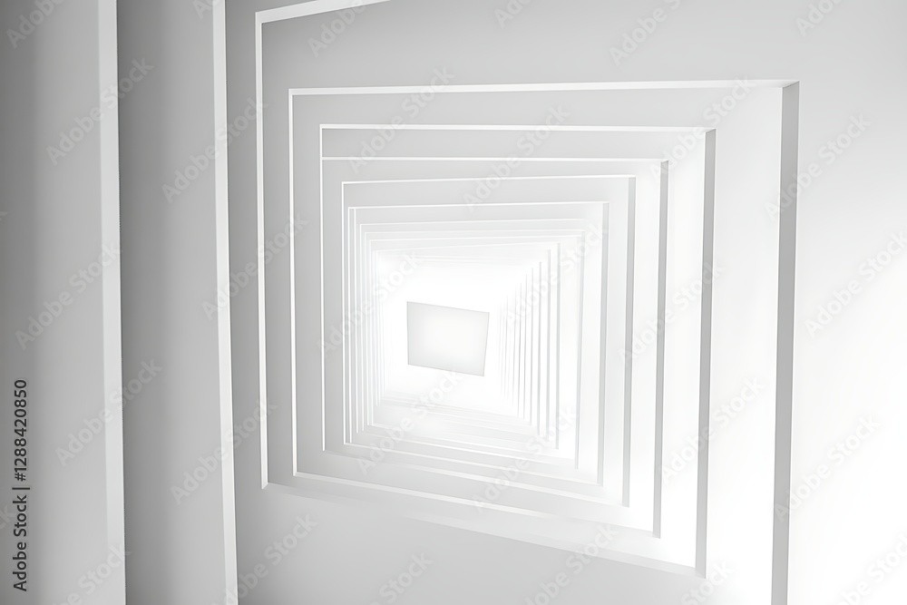 Poster abstract white tunnel of nested squares leading to light