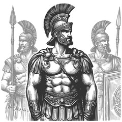 Obraz premium Ancient Roman Warrior with Spear and Shield raster