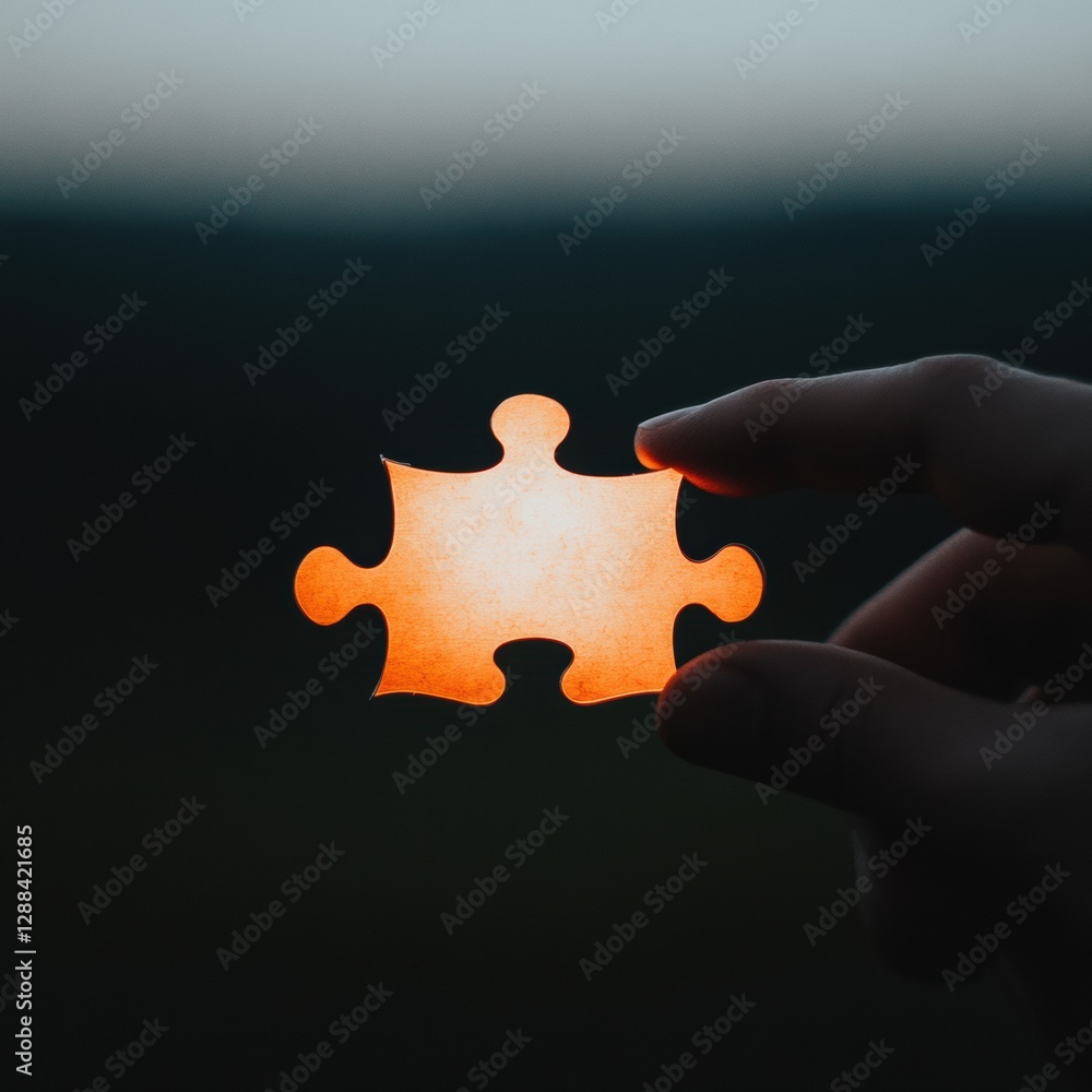 Poster illuminated puzzle piece in professional setting sleek hands in business formal attire - knowledge e