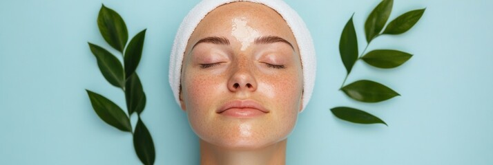 Minimalist Natural Beauty Routine Young Woman Practicing Facial Exercises with Eco-Friendly Skincare Products in a Modern Bathroom - Boosting Self-Care and Radiant Skin in Wellness Industry