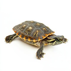 Fototapeta premium Colorful turtle with unique shell pattern in focus