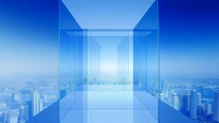 Obraz premium Glass Corridor, Cityscape, Future, Skyscraper, Open, Bright, View, Progress, Innovation