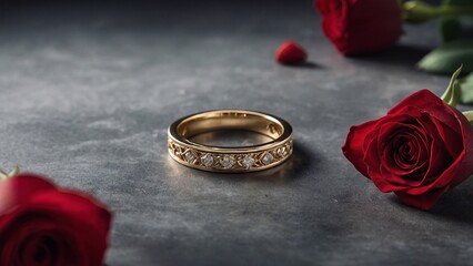 A website hero image for a jewelry brand celebrating Valentine's Day. The image features a velvet table with a soft