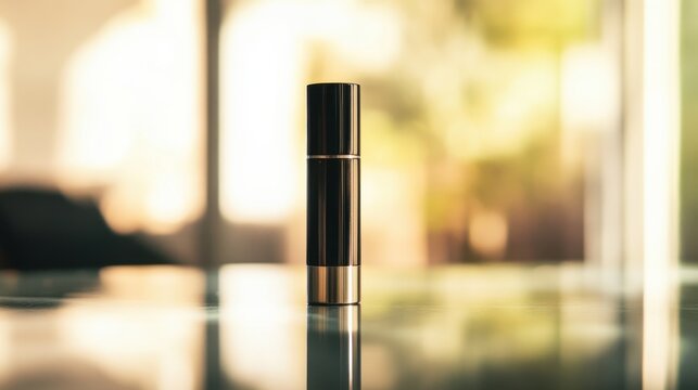 Vaping device on a glass surface with a soft-lit background. Featuring modernity and sophistication