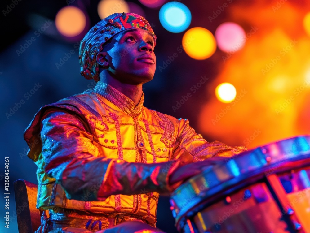 Aufkleber vibrant circus performance traditional costume on stage with illuminated backdrop - dynamic entertai