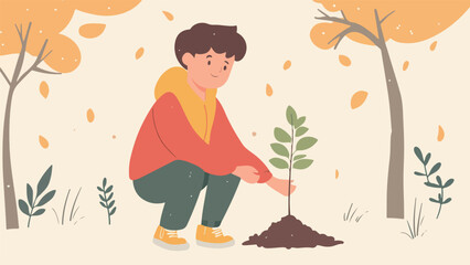 A Young Boy Planting a Tree