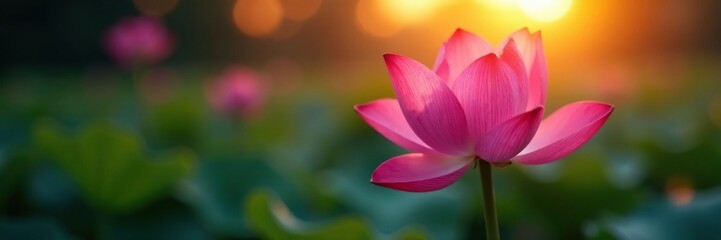 Fototapeta premium Lotus flower blooming in the soft glow of sunset, hues, lily