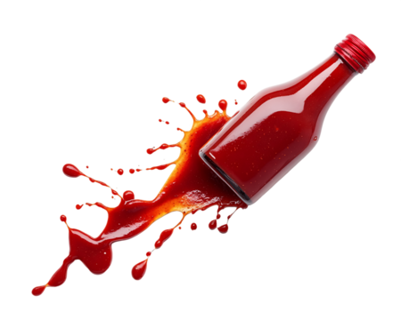 Red sauce bottle splash against Transparent Background, PNG