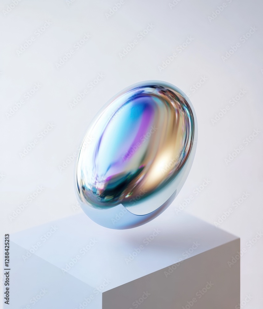 Leinwandbilder futuristic tech display shiny metallic smart device with reflective balloon texture on white backgro