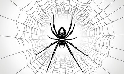 Fototapeta premium Black spider on intricate web background with radial pattern design