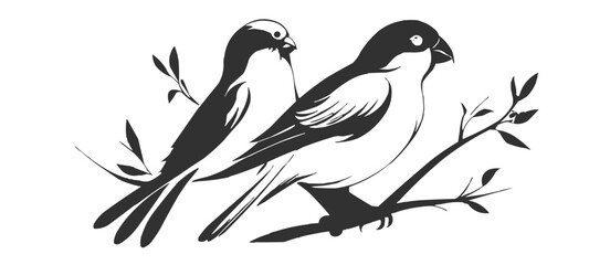 Minimalist Love Birds Silhouette on Branch - Black and White Art color