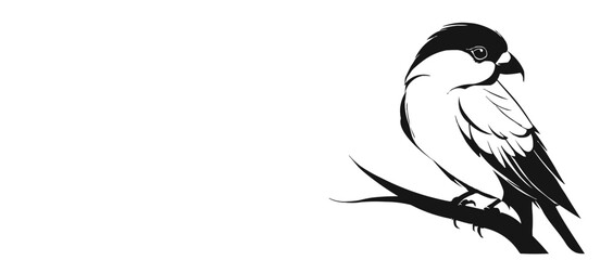 Minimalist Love Birds Silhouette on Branch - Black and White Art color