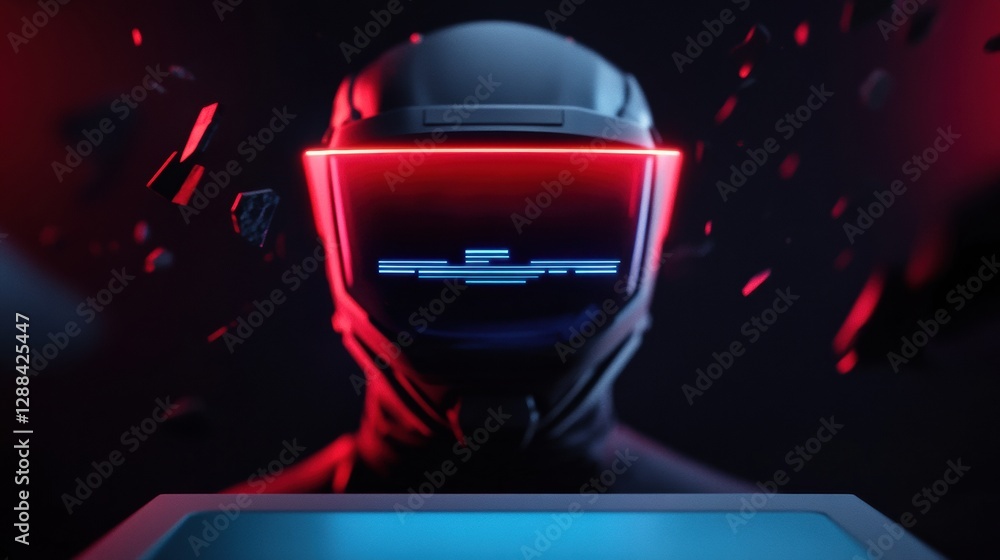 Aufkleber futuristic holographic learning interface sci-fi vr instructor with neon ai display - high-tech educ