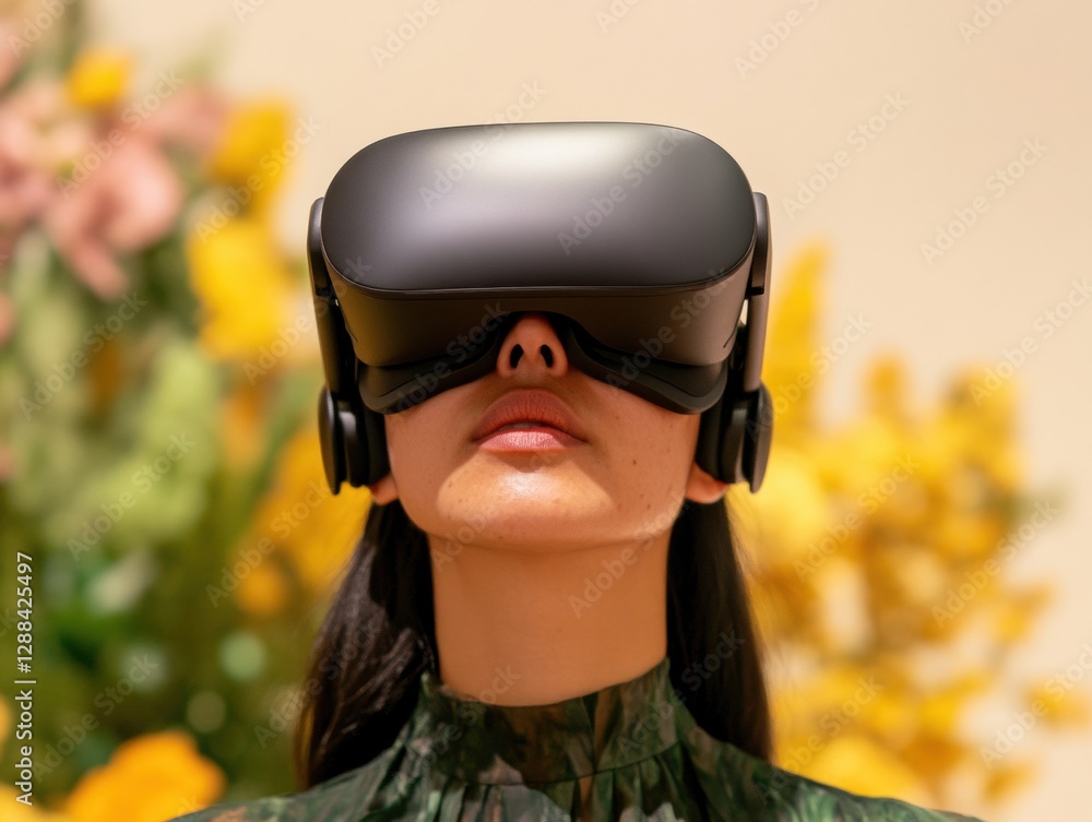 Leinwandbilder immersive vr experience sleek headset with flowering backdrop - cutting-edge tech for gamification i