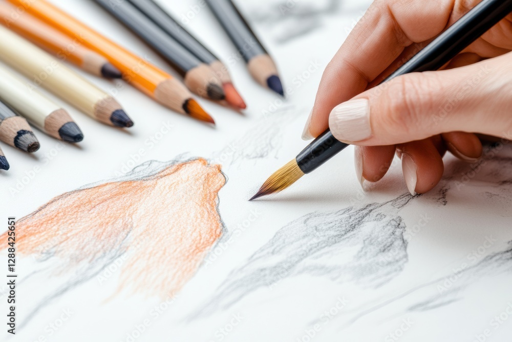 Poster Contemporary Design Studio Manual Sketching with Pencils and Brushes on Paper - Creative Content for Artistic Development and Commercial Branding Strategies