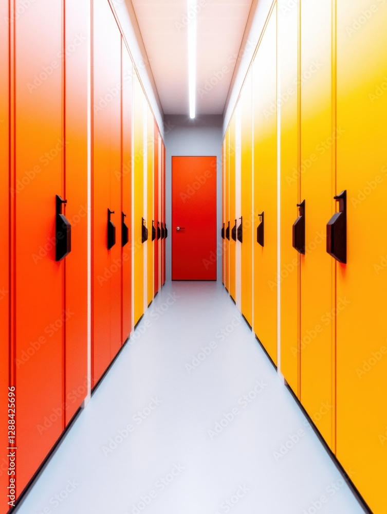 Poster Vibrant Data Center Corridor Colorful Server Racks with Minimalistic Cooling Systems in Modern Facilities - Enhancing Efficiency and Aesthetic for Tech Innovation