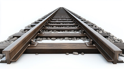 Railway tracks leading to the horizon on a plain white background