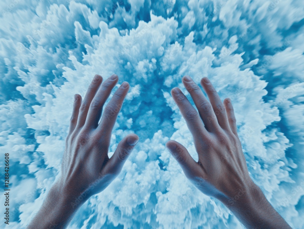 Leinwandbilder dynamic synergy hands reaching towards cloud-like vortex - collaborative inclusion content using abs