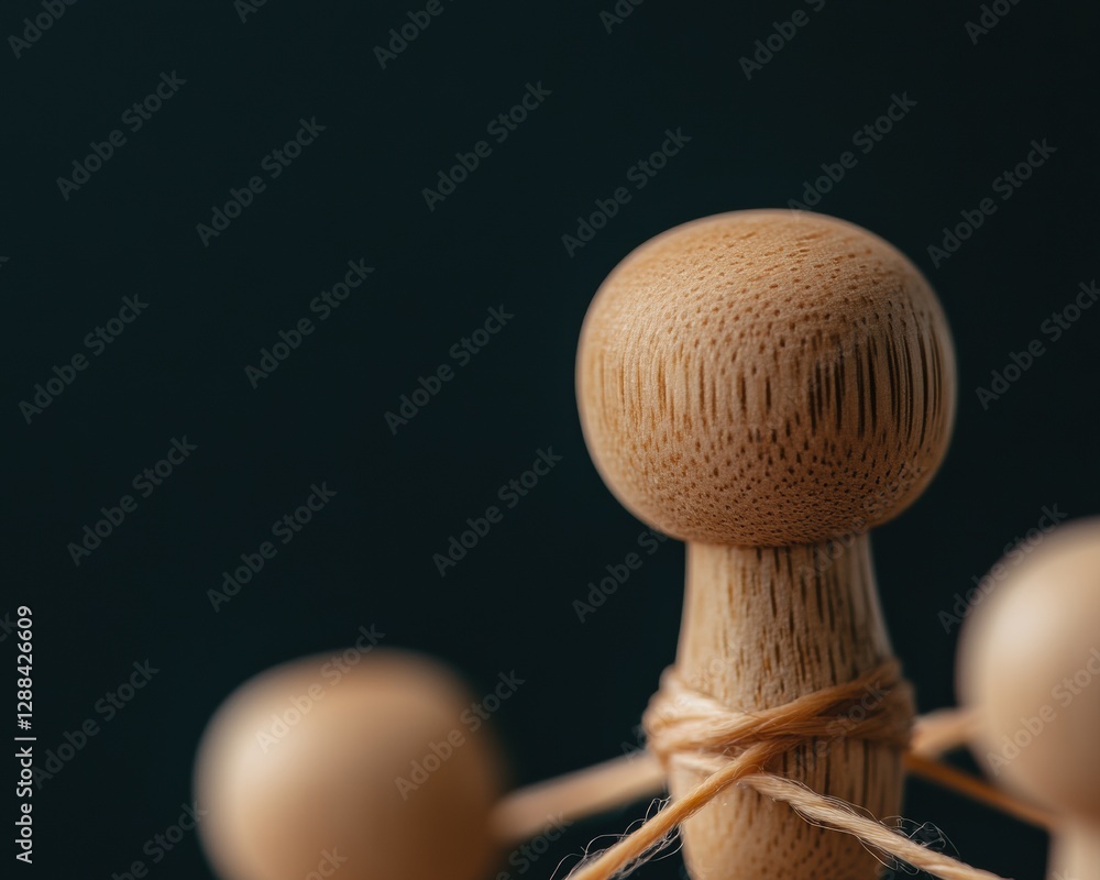 Aufkleber Modern Organizational Network Wooden Figures with String Connections for Strategic Business Visualization and Interactive Workspace Design