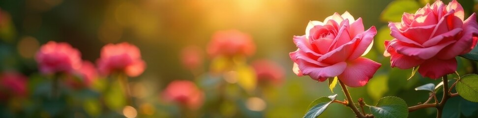 Fototapeta premium Sunlit rose garden, petals unfurling in gentle breeze , breeze, summer, flower