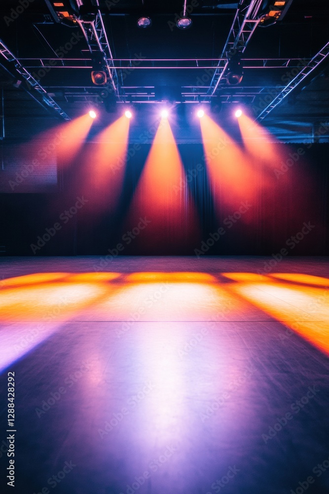 Poster luxe event stage design modern aluminum framework with led spotlights and velvet curtains - premium 