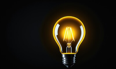 Glowing light bulb against black background: symbol of innovation and ideas