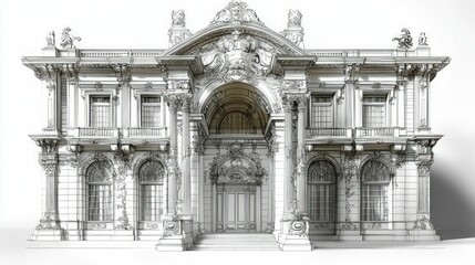 Grand ornate mansion architectural sketch, detailed facade.