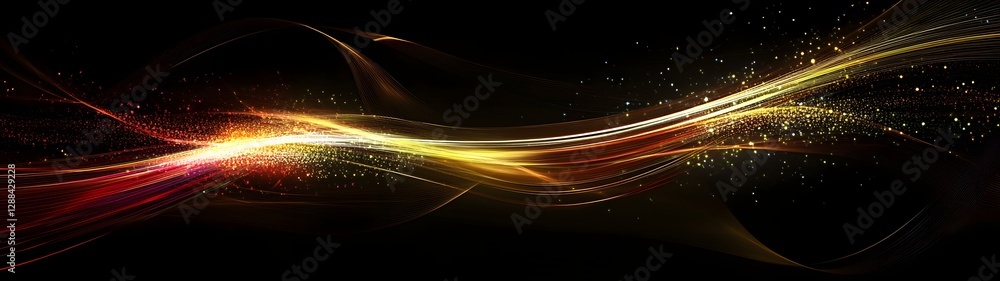 Aufkleber Mesmerizing abstract cosmic explosion of radiant glowing particles and waves creating a dynamic fluid and vibrant display of colorful luminescence and ethereal energy