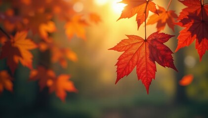 Obraz premium Vibrant fall leaves swirl, branches silhouetted against bokeh sky , branches, trees, scenic