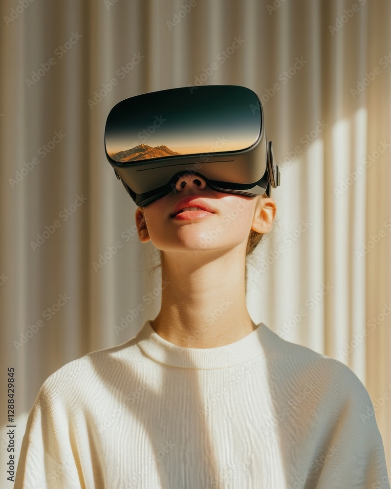 Poster immersive vr experience stylish black headset in minimalist setting - advancing virtual simulations 