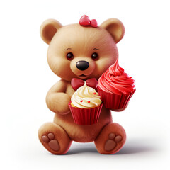 3d Realistic Cute Teddy Bear With Big Red Heart