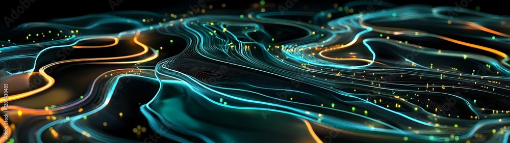 Leinwandbilder mesmerizing cascades of luminous digital waves and flowing surreal fractal patterns against a dark b