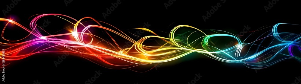 Poster Mesmerizing Colorful Waves of Light and Motion Create a Captivating Digital Art Display with Vibrant Neon like Trails and Glowing Effects Generating a Futuristic Ethereal and Transcendent Atmosphere